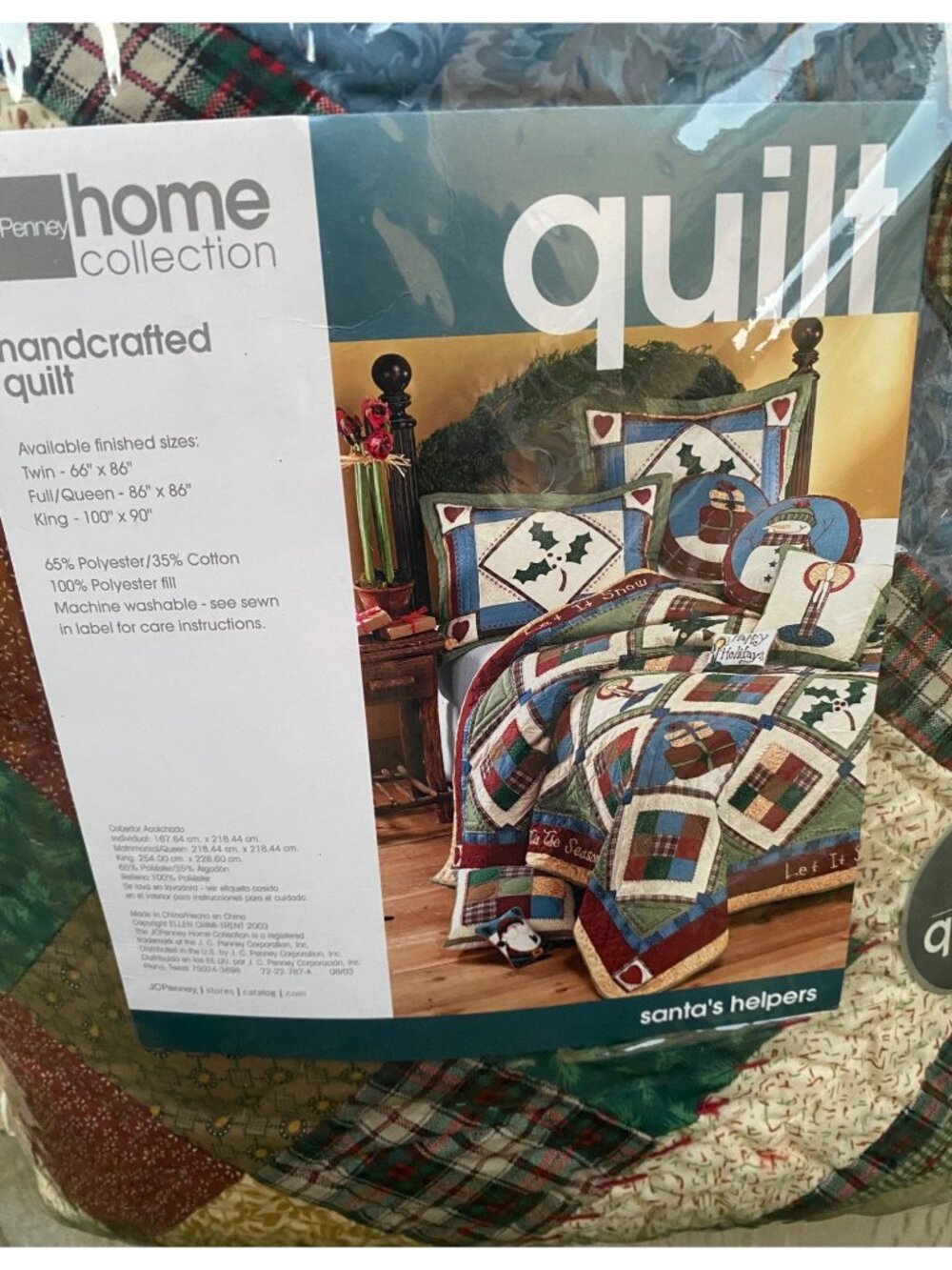 2003 JCPenney Santa's Helpers Christmas Patchwork Quilt Full Queen NEW